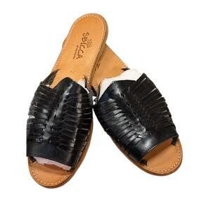 SBICCA of California Black Leather Woven Slide Sandals Women's Size 11